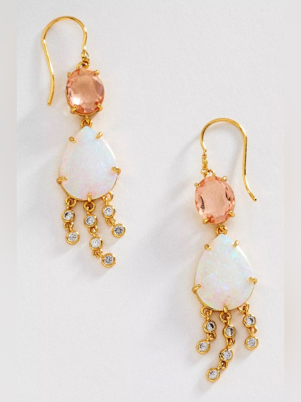 Anthropologie Stone Fringe Drop Earrings - NWT - Opal